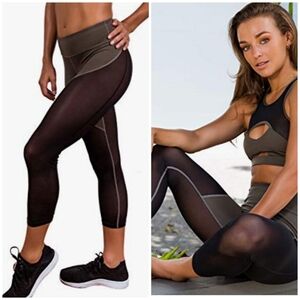 Wicked Weasel Womens Medium Sexy Reveal 742 Khaki/Green Mesh Crop Leggings  #209